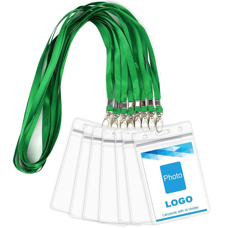 Bird Fiy Lanyard with ID Holder 50 Pcs Waterproof Name Tag Badge ID Card Holders ID Pass Holder and 50 Pcs Flat Neck Lanyards Swivel Hook (Green, Vertical) - Image 1